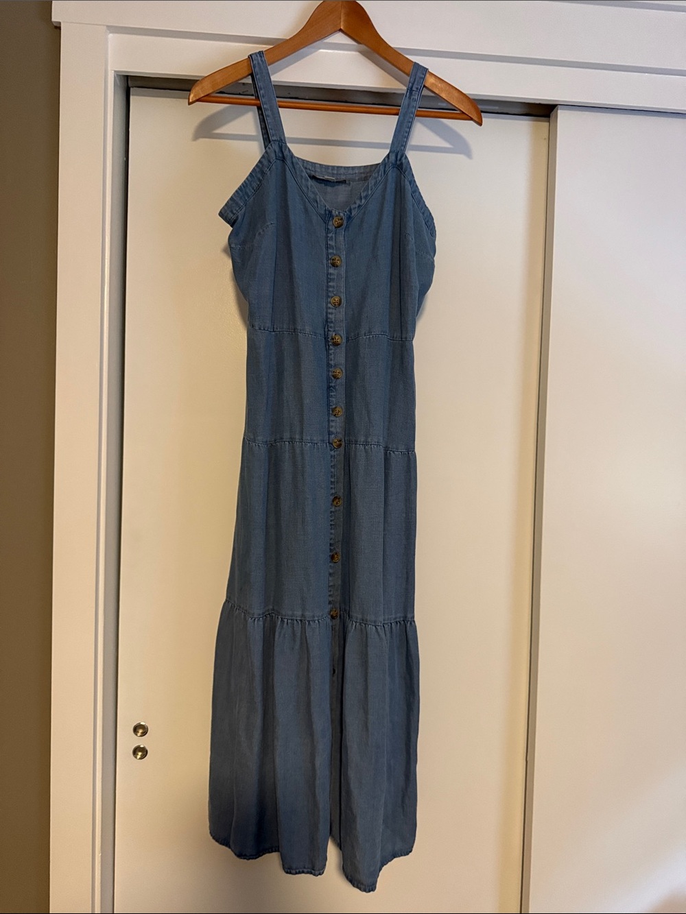 LOFT Blue Denim Button-Front Maxi Dress